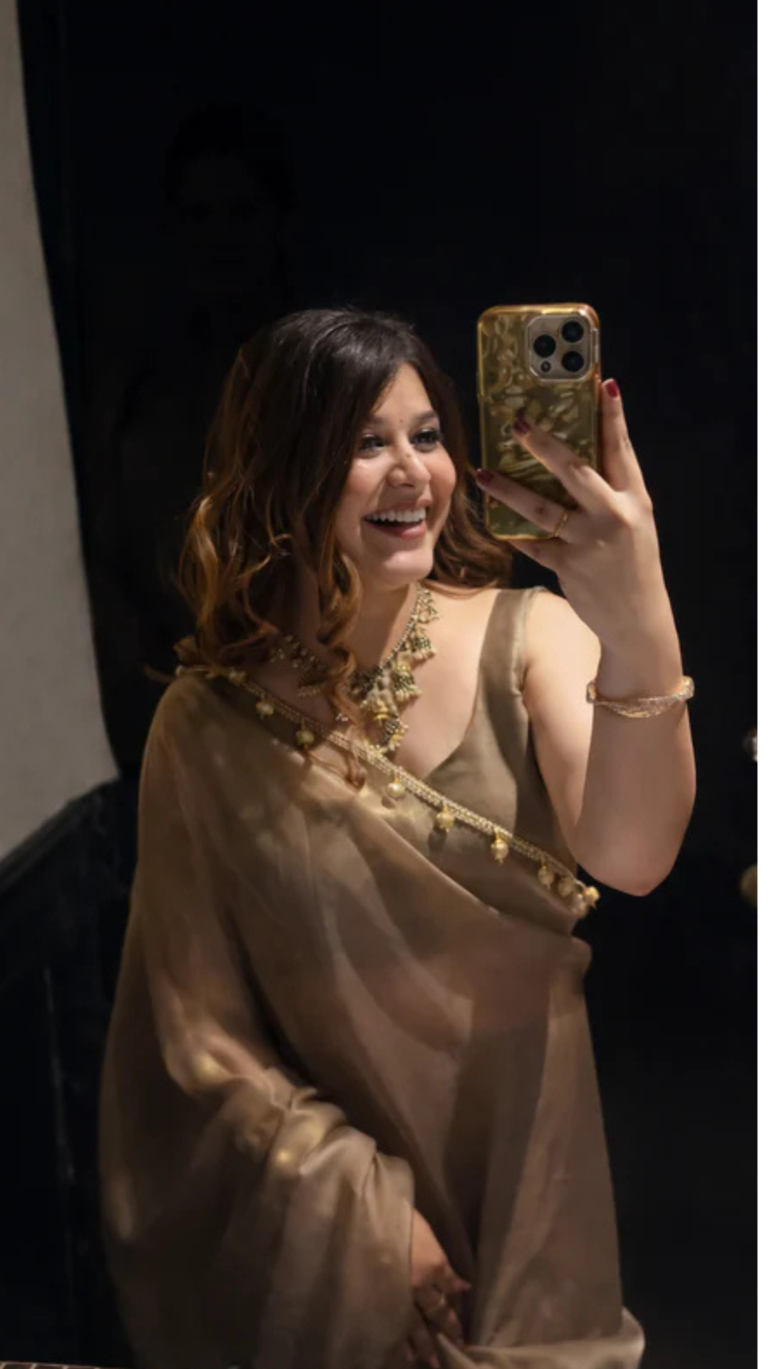 Golden Pearl Latkan Mose Silk Saree