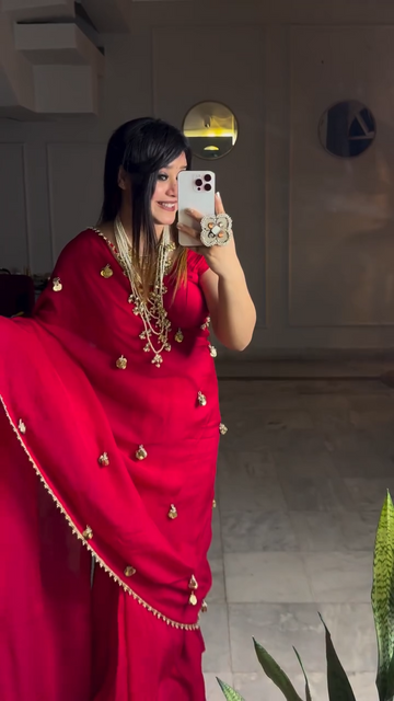 Maroon Mose Silk Saree with Ghungroo