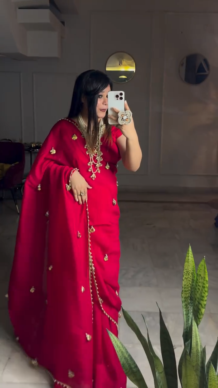 Maroon Mose Silk Saree with Ghungroo