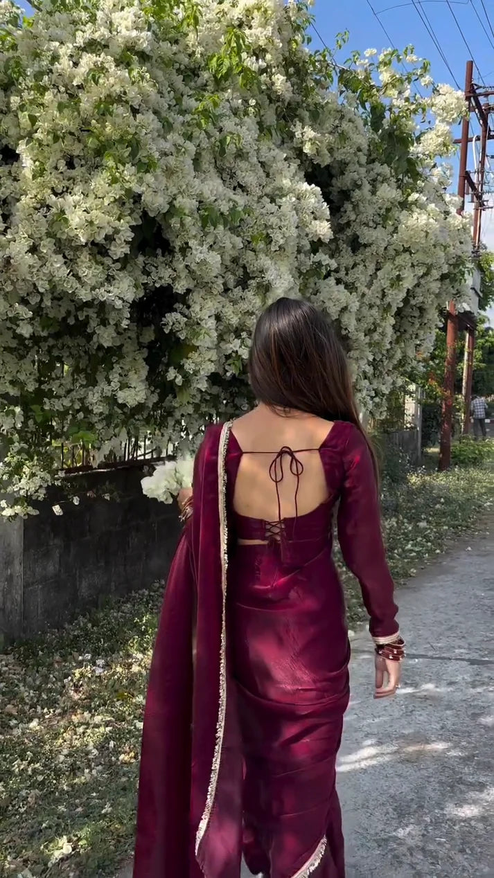 Wine Jimmy Choo Ready to Wear Saree