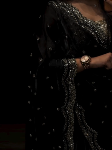 Black Satin Silk Designer Saree